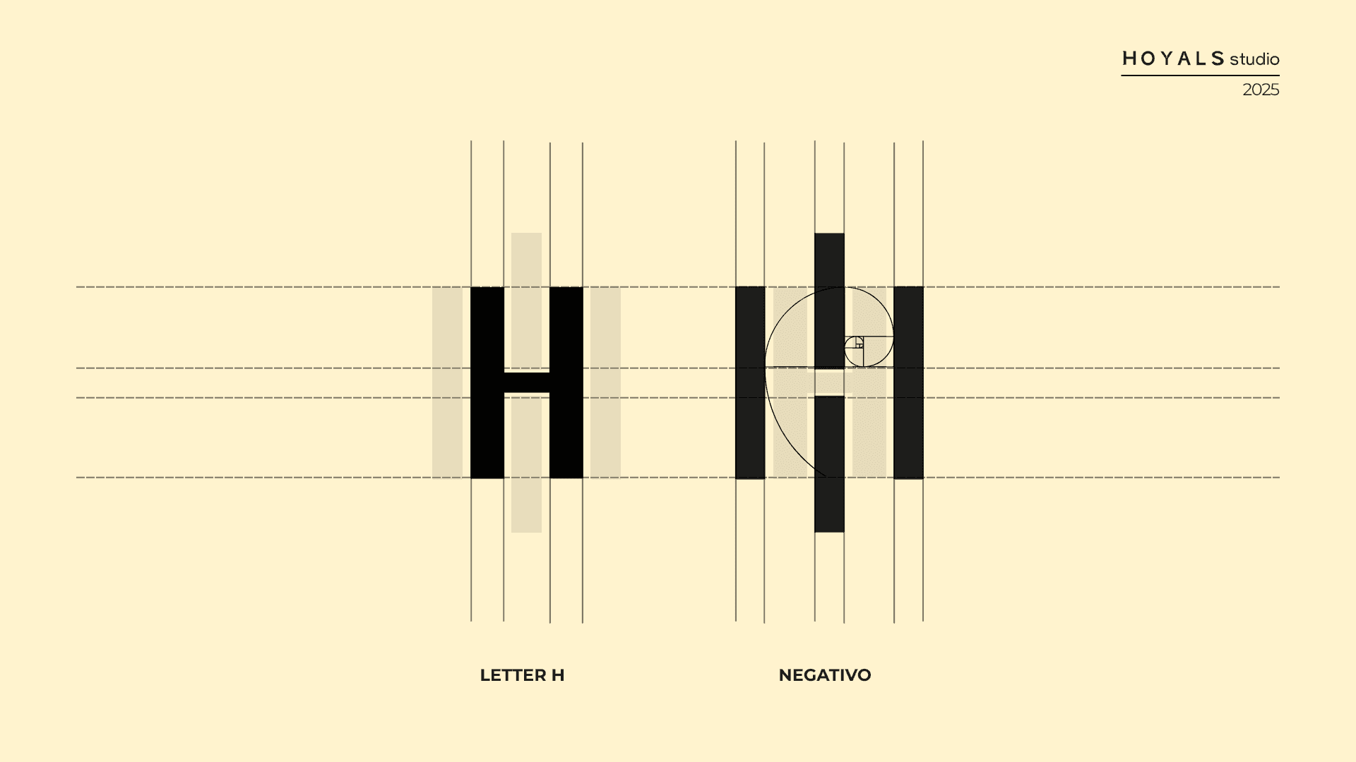 Construction drawing of the Hoyals symbol, derived from the negative space of the letter H