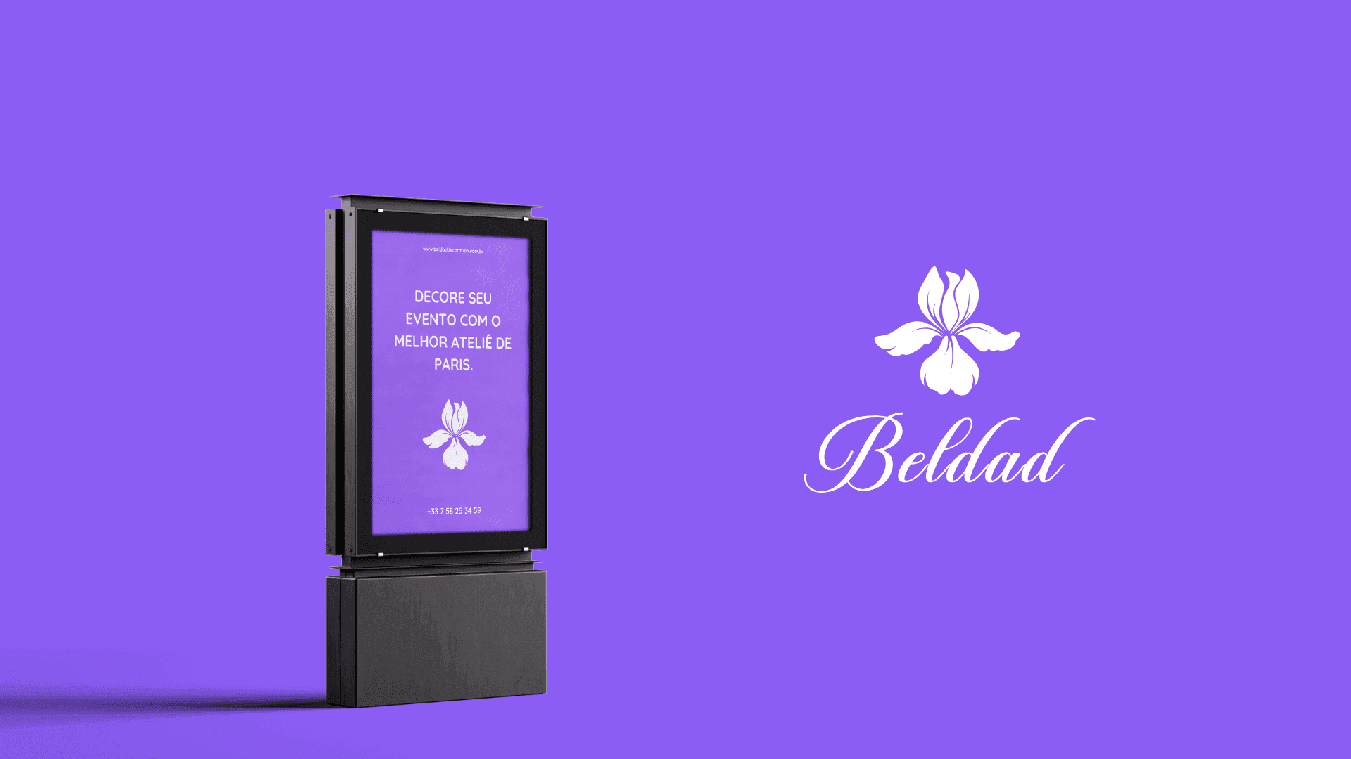 A Beldad poster in an outdoor display case next to the Beldad logo