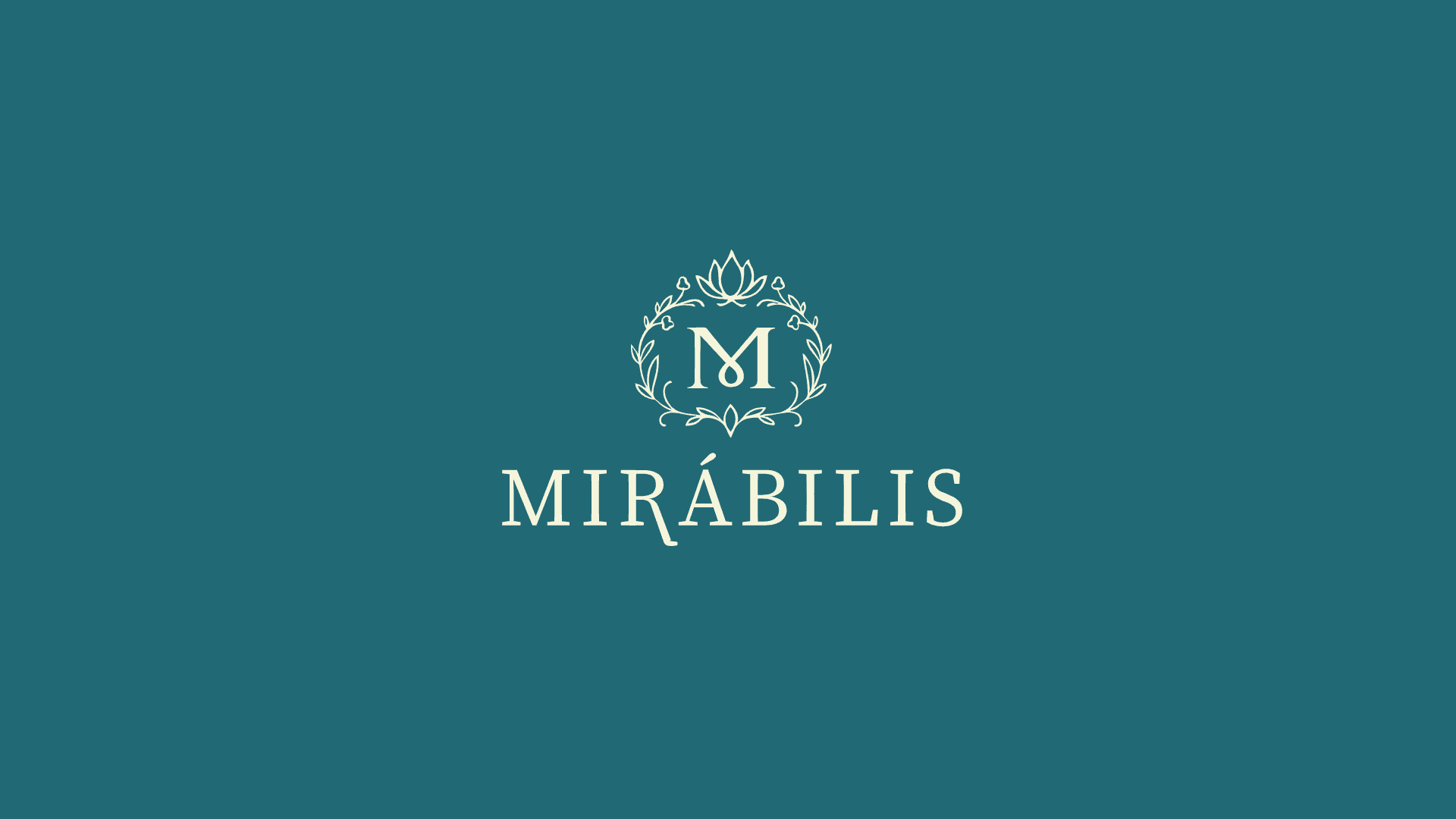 The Mirábilis logo in cream on a teal background
